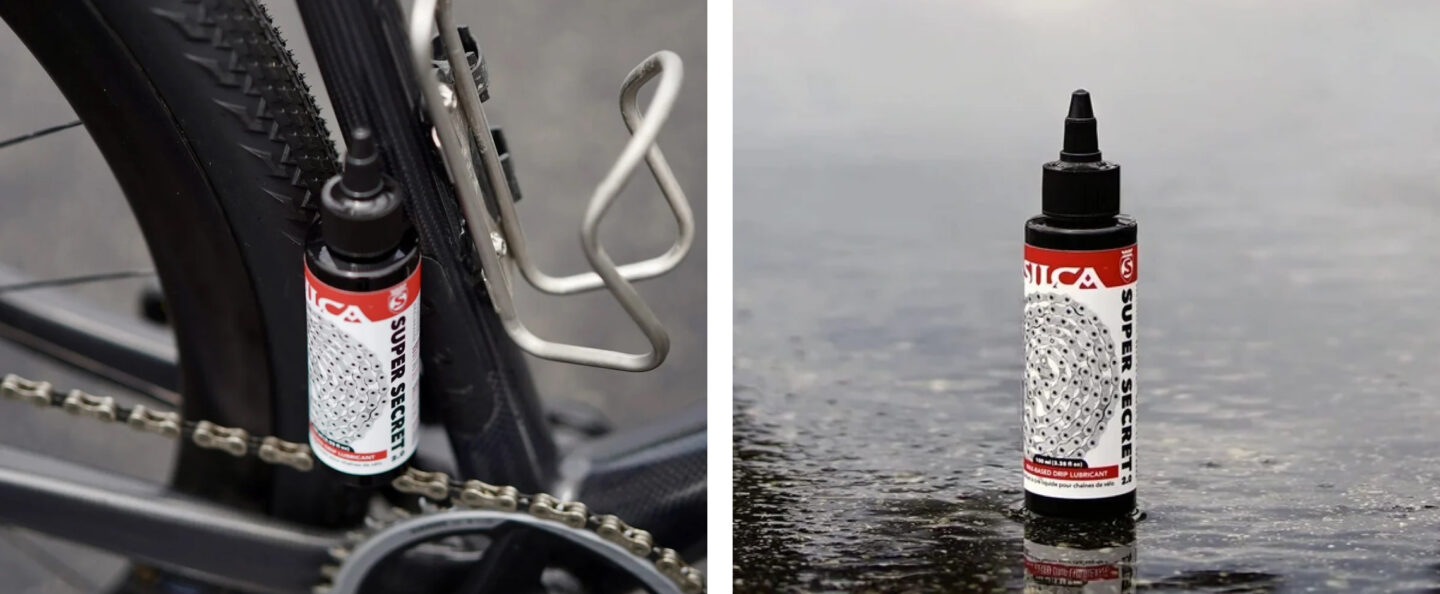SILCA Super Secret 2.0 Chain Lube bottle photos with bike